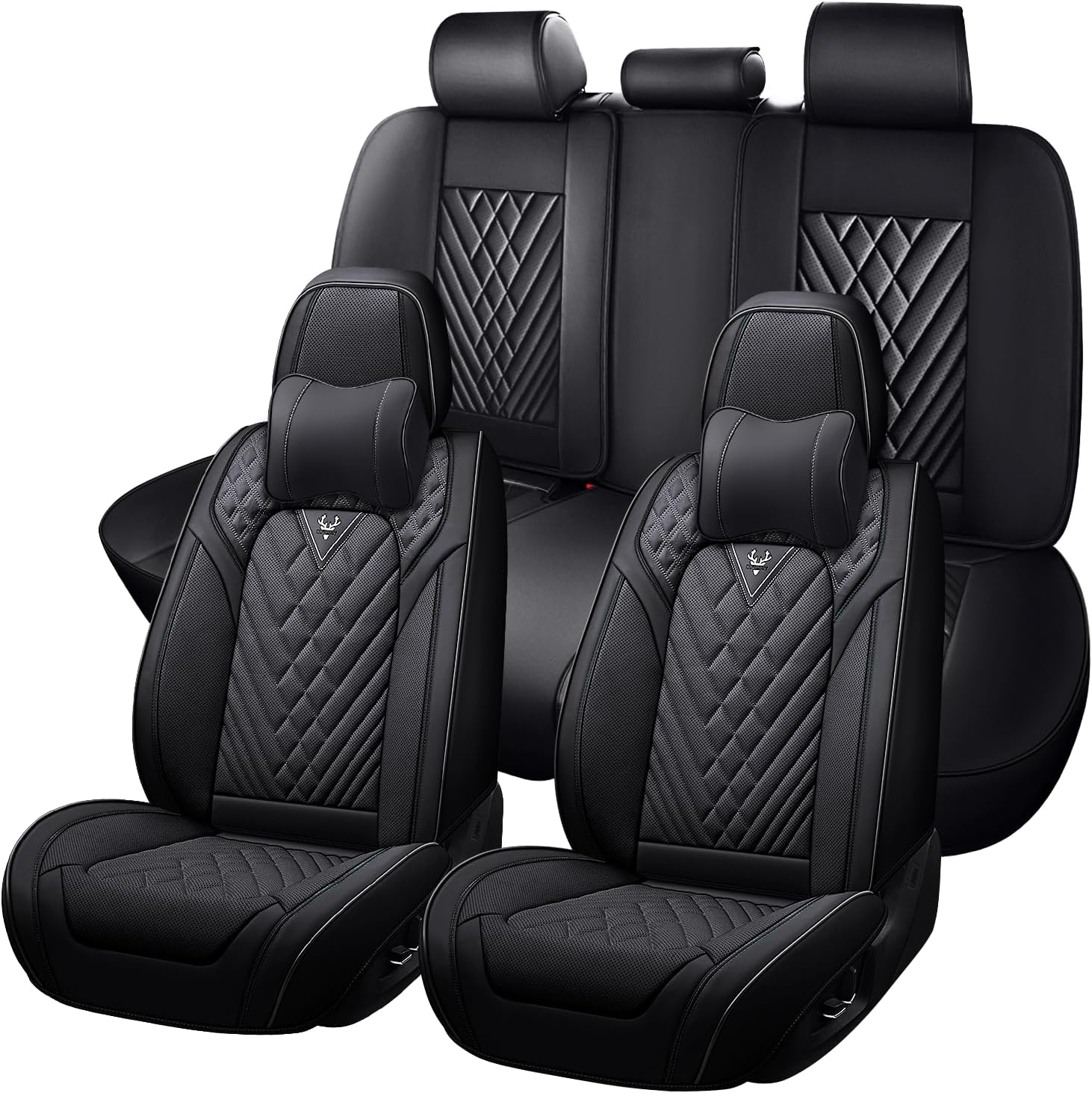 Car Seat Covers for Honda Pilot 2003-2026, Waterproof Nappa Leather Full Set Seat Cover with Headrests, Anti-Slip and Comfortable Automotive Seat Protector&Accessories(Black)