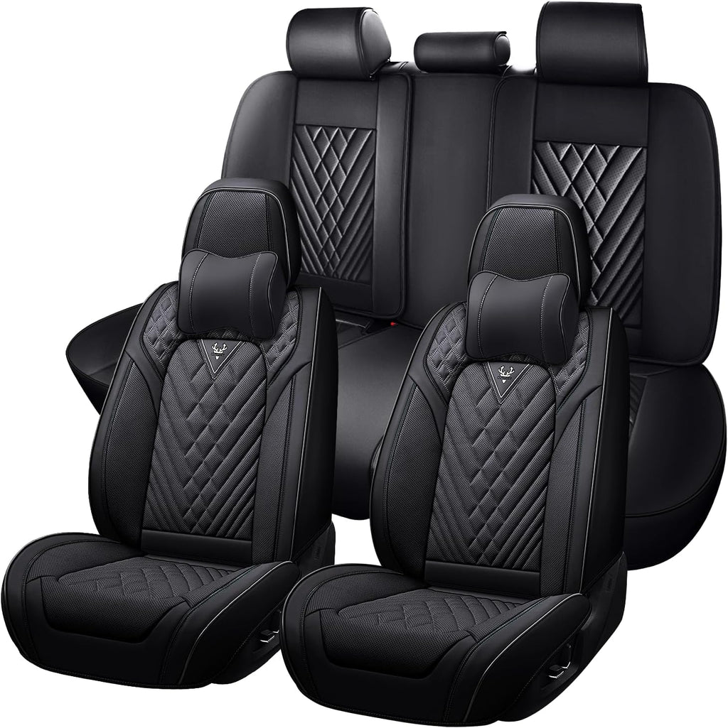 Car Seat Covers for Chevy Tahoe 2000-2026, Waterproof Nappa Leather Full Set Seat Cover with Headrests, Anti-Slip and Comfortable Automotive Seat Protector&Accessories(Black)