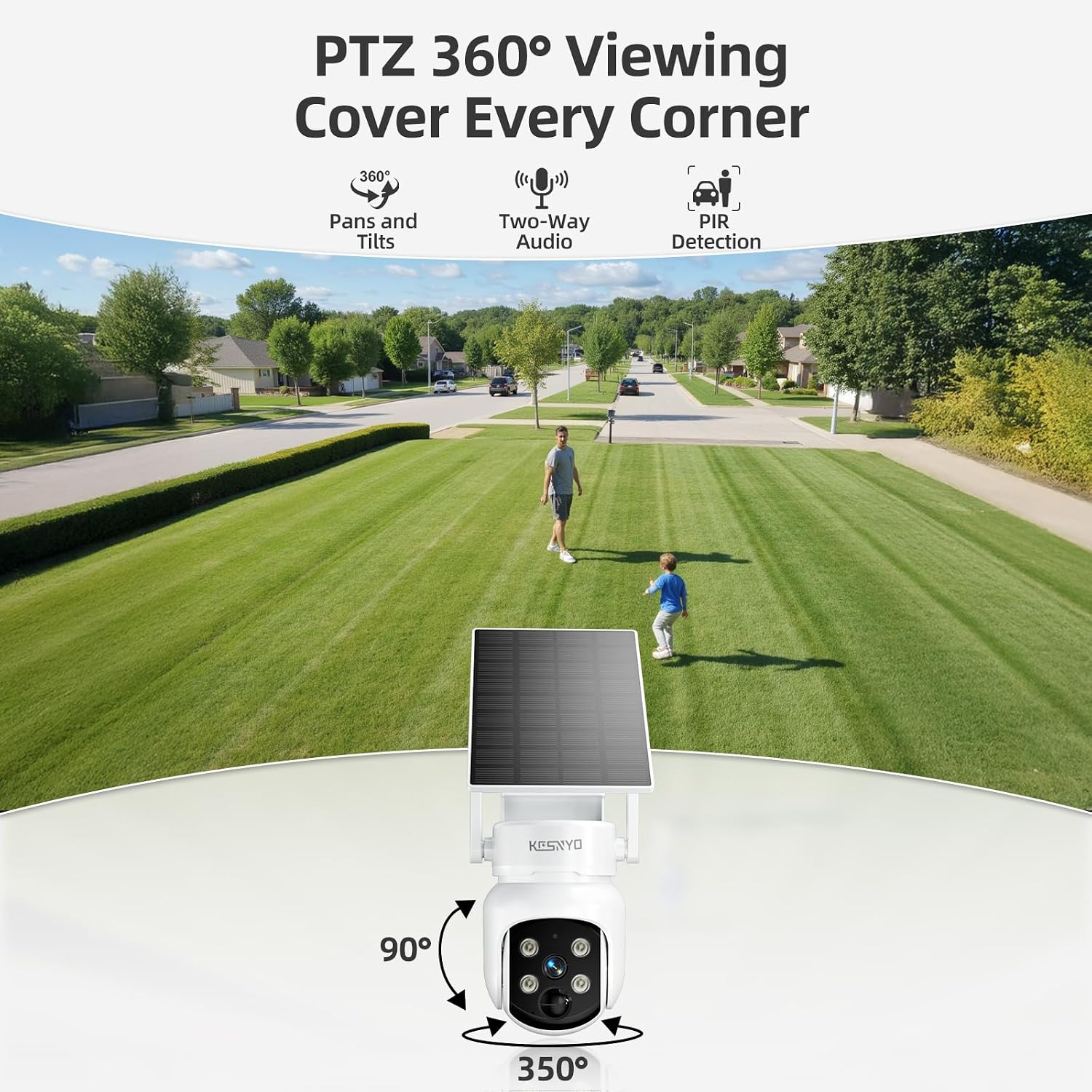 Solar Security Cameras Wireless Outdoor, 4MP Solar Powered Home Security Cameras System, 4 Cam kit, Color Night Vision, 360° PTZ, 500G HDD Local Recording, No Monthly Fees