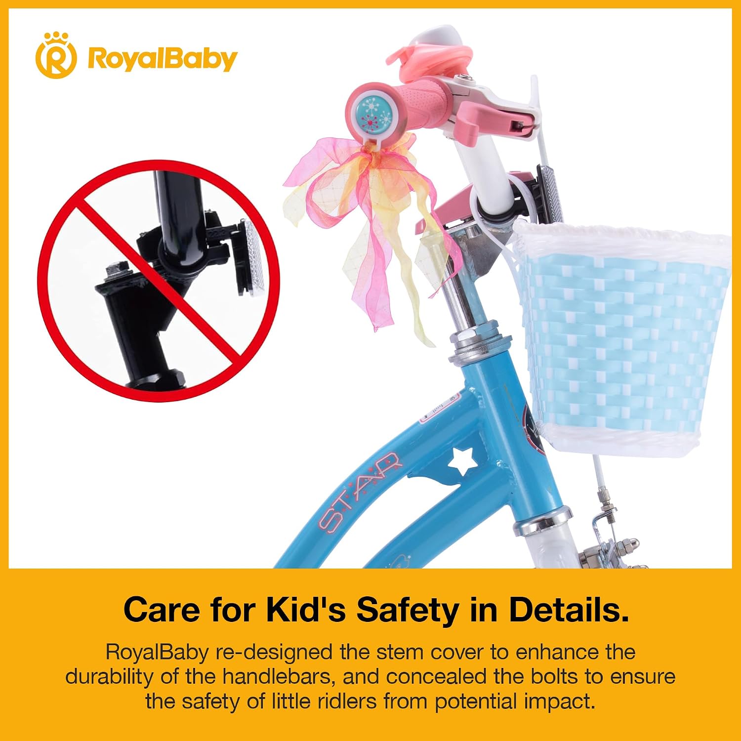 Royalbaby Stargirl Children's Bicycle Outdoor Adventure Ride-On Bike with Training Wheels, Adjustable Seat, and Basket, 14 Inch, Blue