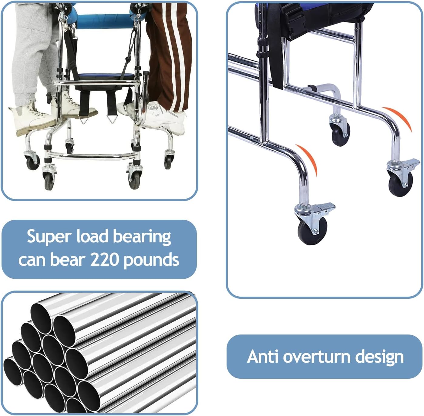 Walkers Disabled Children Cerebral Palsy Disabled Kids Walker Six Wheel Anti Tilt Foldable Belt Seat Adjustable Height Width, Disabled Auxiliary Equipment Rehabilitation Training Walking Aid