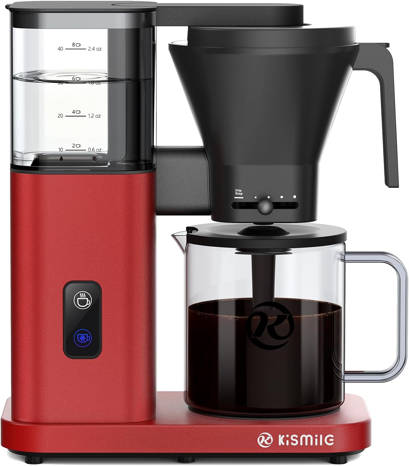 Kismile Drip Coffee Machine,SCA Certified Coffee Maker,Pour Over Coffee Brew with 3s Instant Heat 197-205℉, Adjustable Flow Control, Deep Cold Brew & Keep Warm 40 Min, Easy to Clean (Red)