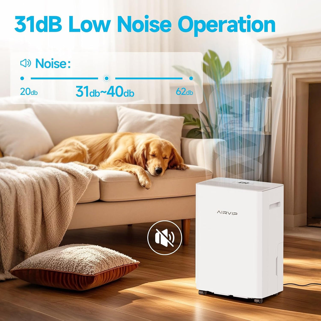 34 Pints Dehumidifiers for Home with 6.56ft Drain Hose, 2441 Sq.Ft Quite & Energy Efficient Dehumidifier for Basement Bedroom Bathroom with Auto Shut Off,2.5 L Water Tank,Smart Humidity Control