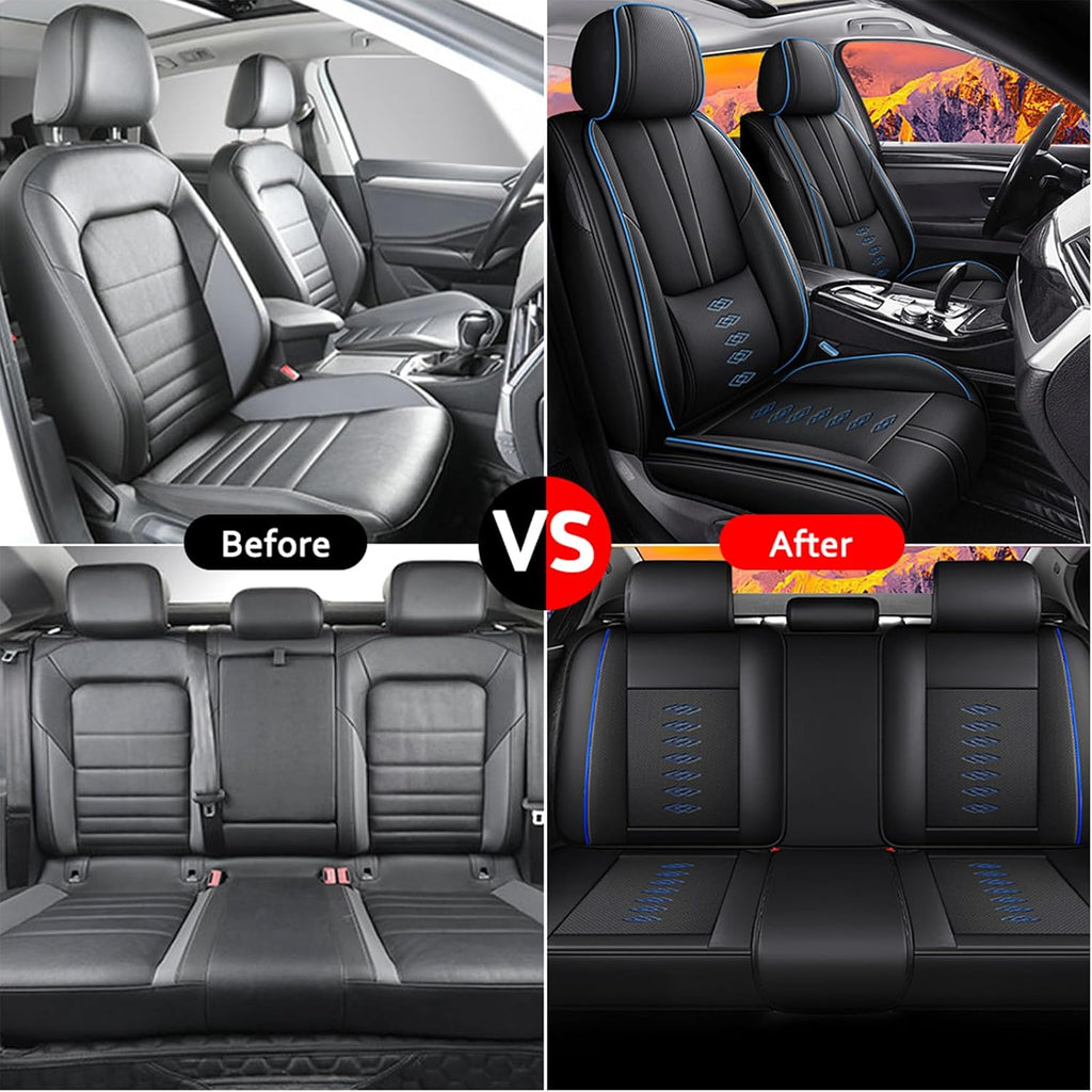Leather Seat Covers for Mazda CX-50 Hybrid 2025,Premium Car Seat Covers Full Set,Waterproof Car Seat Protectors with Airbag,Comfort Interior Cover Seats for Cars(Black+Blue)