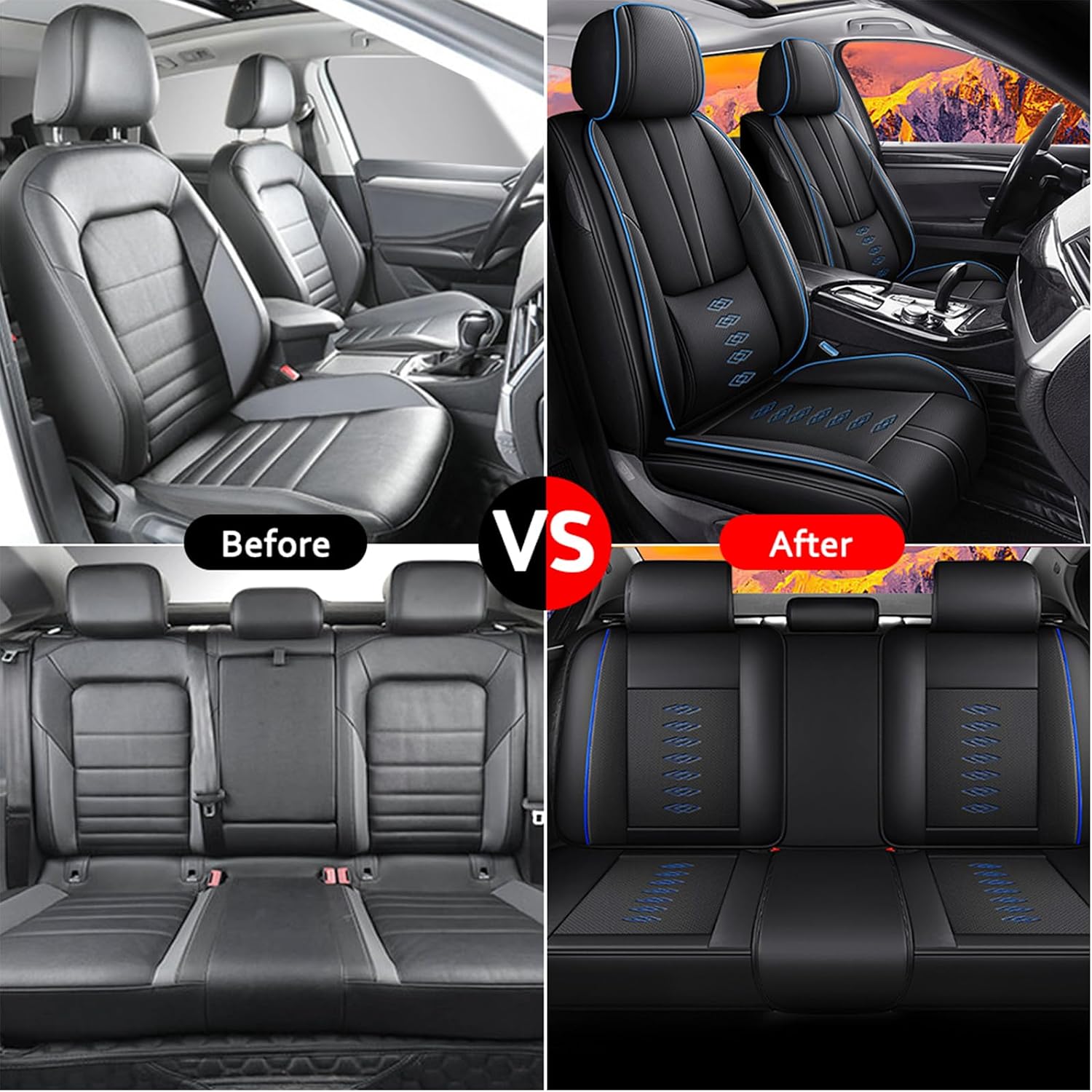 Leather Seat Covers for Mazda CX-50 Hybrid 2025,Premium Car Seat Covers Full Set,Waterproof Car Seat Protectors with Airbag,Comfort Interior Cover Seats for Cars(Black+Blue)