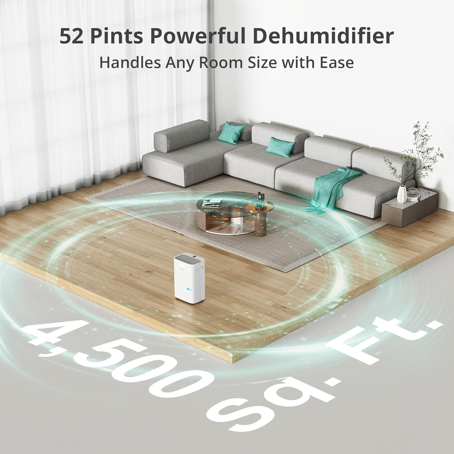 Kesnos 4500 Sq. Ft Dehumidifier for Home with Drain Hose -Ideal for Basements, Bedrooms, Bathrooms, Laundry Rooms -with Intelligent Control Panel, Front Display, 24 Hr Timer and 0.69 Gallon Water Tank