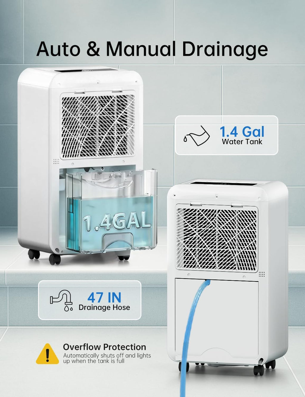 HUMSURE 4500 Sq. Ft 80 Pints Dehumidifier Equipped With Drainage Hose, Automatic Defrosting, for Basement, Home, Bathroom, Bedroom,24-Hour Timer Function