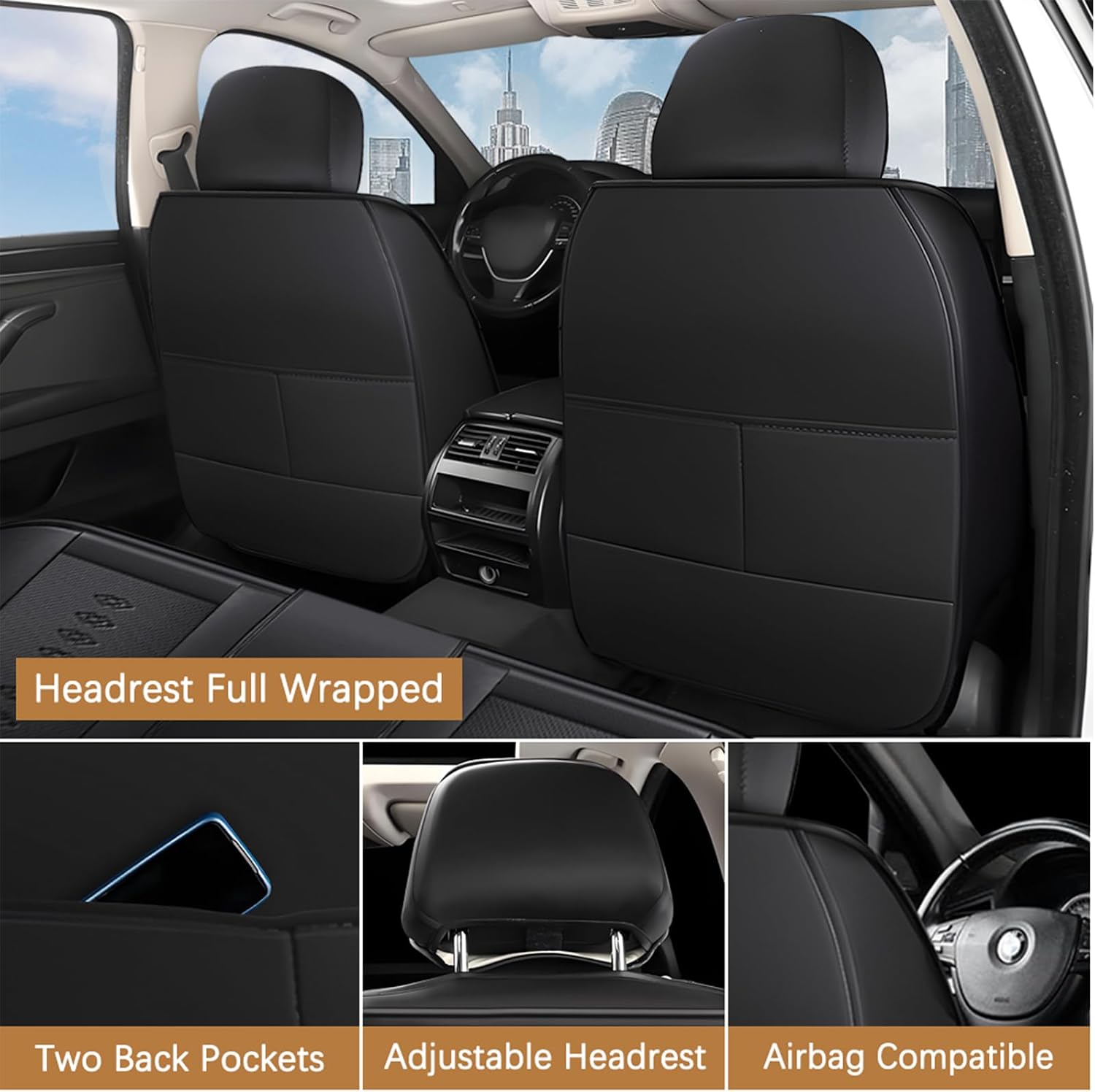 Premium Leather Seat Covers for Nissan 370Z 2009-2020,Premium Car Seat Covers Front Set,Waterproof Car Seat Protectors with Airbag,Comfort Interior Cover Seats for Cars(Black)