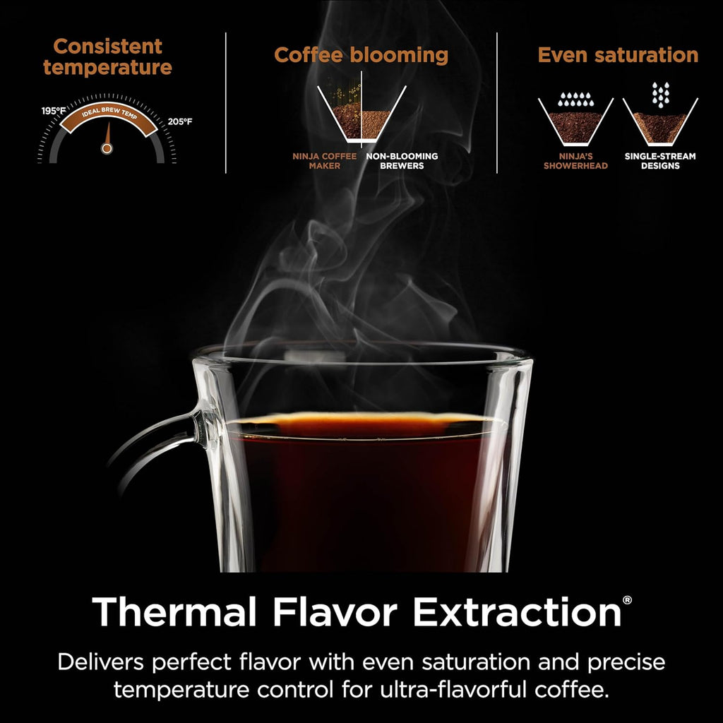Ninja Specialty Coffee Maker, Hot & Iced Coffee, 6 Brew Styles, 8 Sizes, Small Cup to Travel Mug, 10-Cup Carafe, Fold-Away Frother, Permanent Filter, Removable Reservoir, Black, CM401