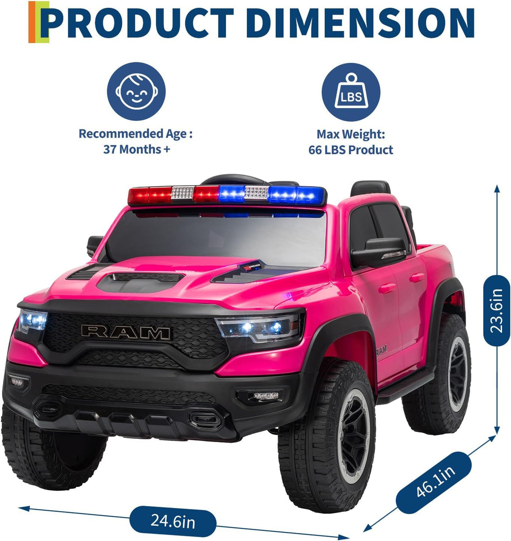 Garvee Ride On Car, Licensed RAM 12V Kids Ride On Police Car with Remote Control, Electric Pickup Truck for Toddlers, 3 Speeds, Spring Suspension, LED Lights & Parent Safety Lock