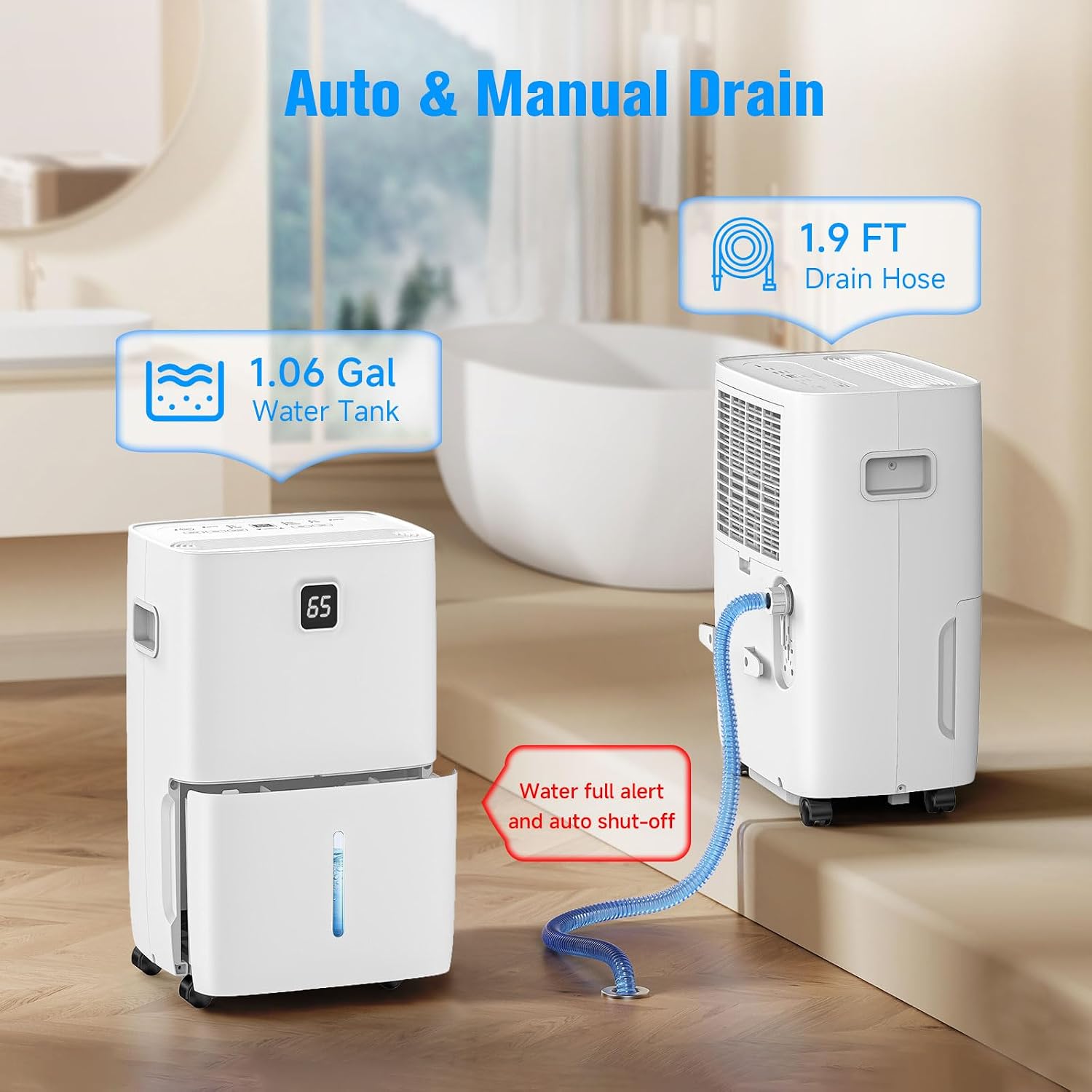 80 Pint Dehumidifier - Up to 5,000 Sq Ft, for Basement, Bedroom, Bathroom, Living Room, Home, Garage | 3 Fan Speeds, Smart Humidity Control, Auto Drain, Easy Move Wheels