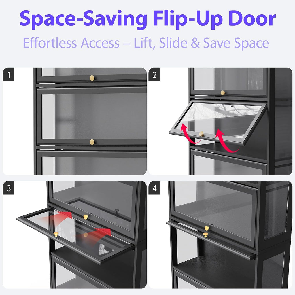 Display Cabinet with Acrylic Glass Doors,5-Tiers Curio Cabinet with LED Lighting for Collectibles, Collectibles Toy Organizers Rack & Display Shelf Display Case Storage Cabinet, Black