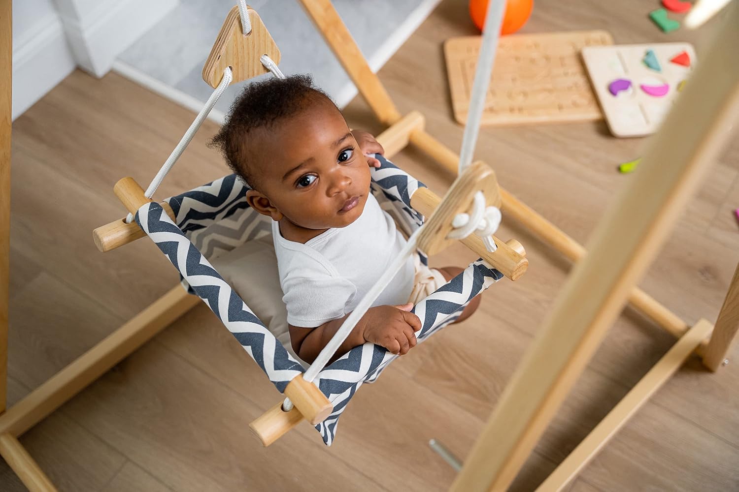 Avenlur Spruce Baby and Toddler Swing with Stand - Foldable Baby Swing - with Seat Belt and Padded Pillow - Free Standing Toddler Swing for Children 6 Months to 3 Years - Montessori and Waldorf Style