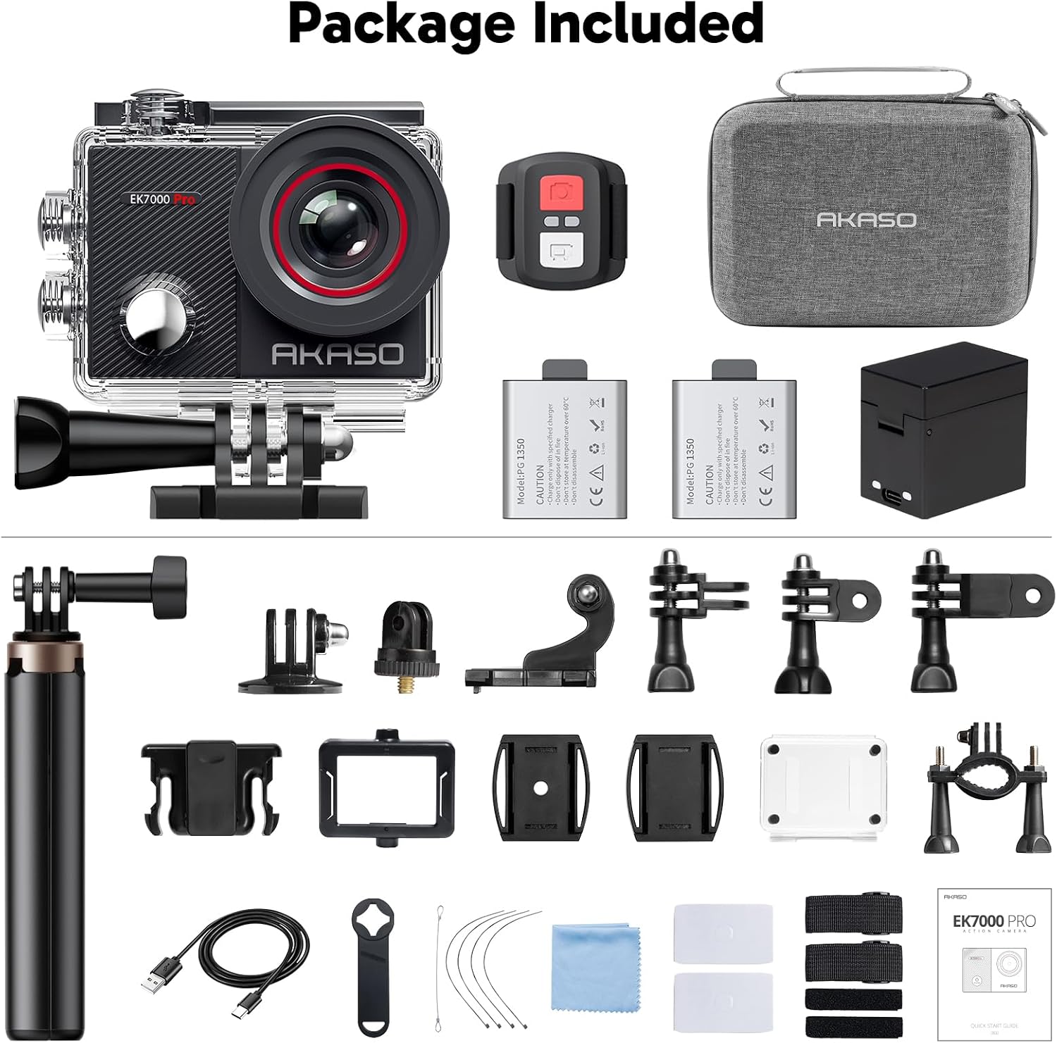 AKASO EK7000 Pro 4K30fps 20MP Action Camera EIS Ultra HD 131FT Waterproof Underwater Camera with Mini Selfie Stick Tripod and Carrying Case Helmet Accessories Kit Bundle