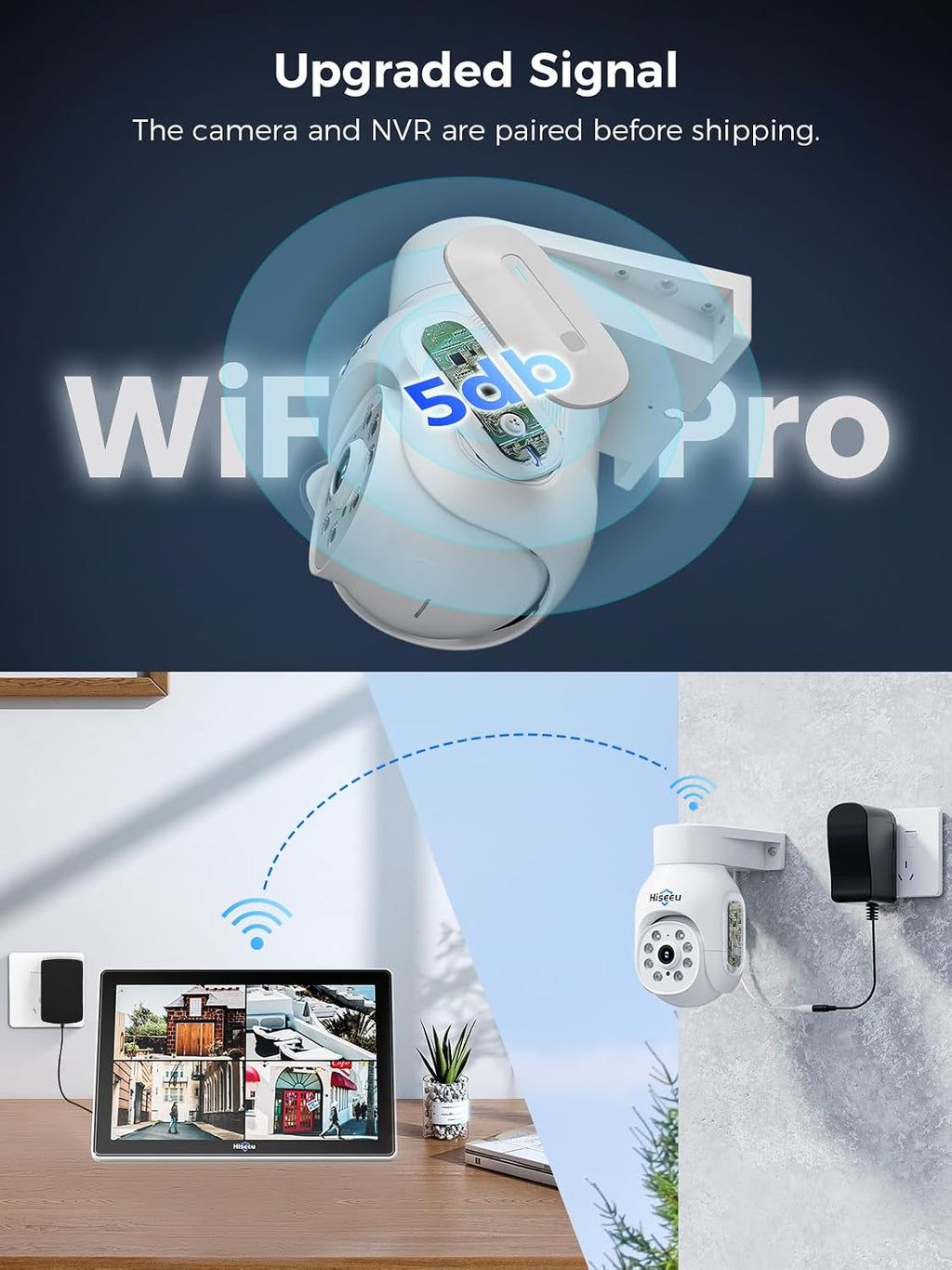 Hiseeu Wireless Security Camera System, 5MP Outdoor Cameras with 10' LCD Monitor 4-Cam Kit, 1TB HDD, Plug & Play NVR, Auto Tracking, 2.4G/5GHz WiFi, 2-Way Audio, Color Night Vision, No Monthly Fees