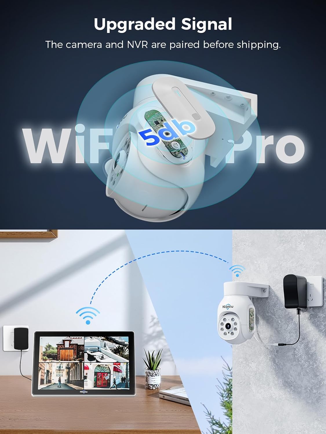 Hiseeu Wireless Security Camera System, 5MP Outdoor Cameras with 10' LCD Monitor 4-Cam Kit, 1TB HDD, Plug & Play NVR, Auto Tracking, 2.4G/5GHz WiFi, 2-Way Audio, Color Night Vision, No Monthly Fees