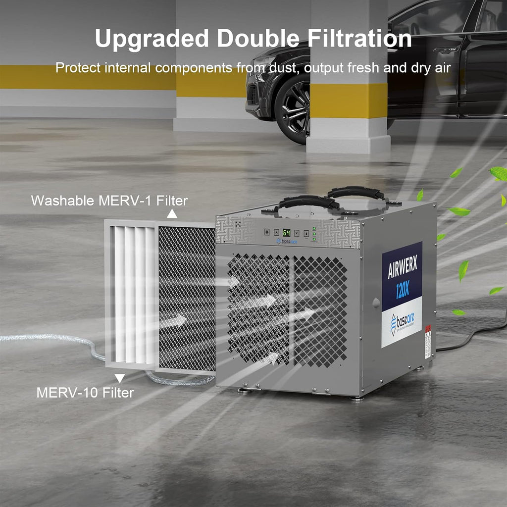 BASEAIRE 235 Pints Crawl Space Commercial Dehumidifier with Pump, AirWerx120X Dehumidifier Whole Homes, Basements, up to 3,300 sq. ft. cETL, Water Damage Storage