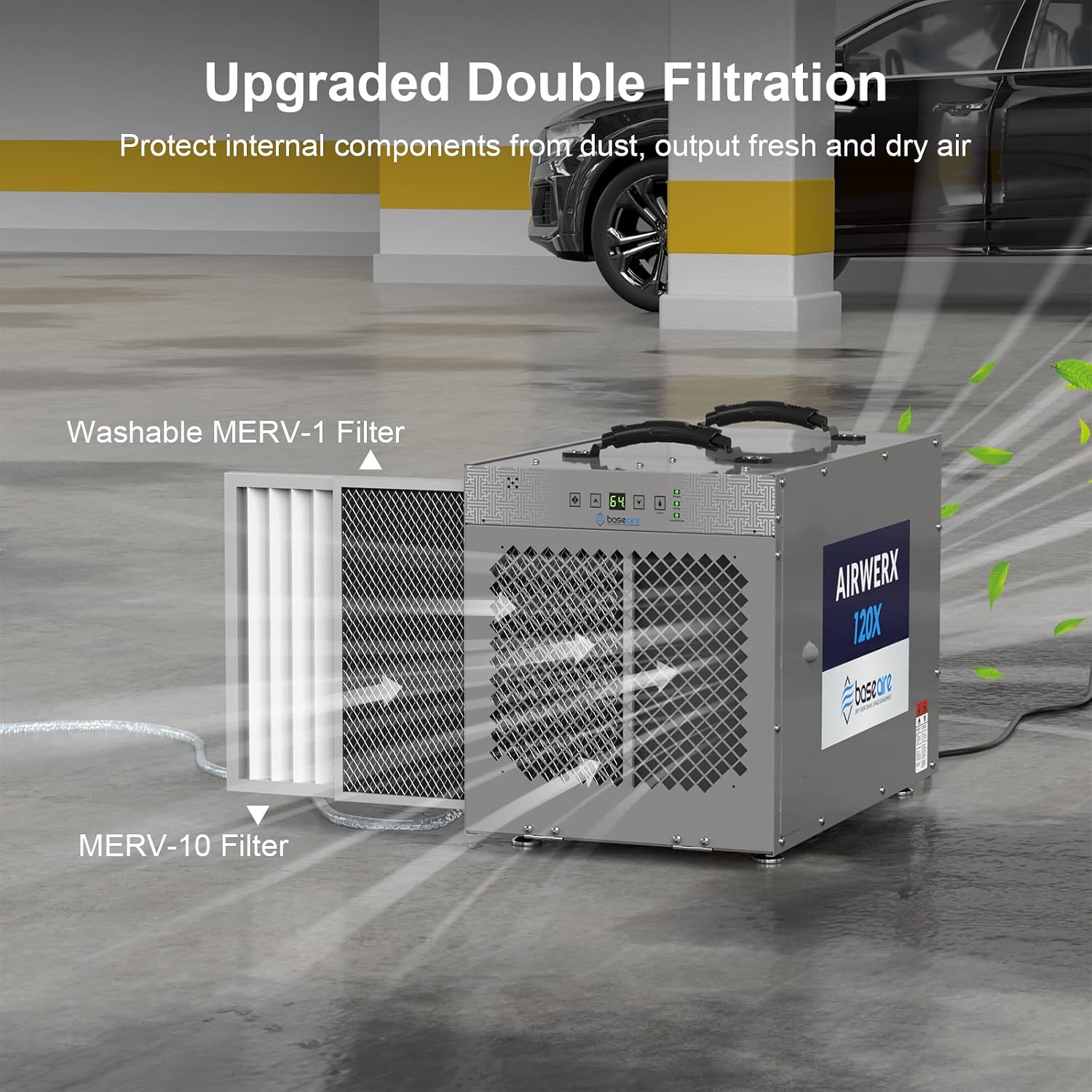 BASEAIRE 235 Pints Crawl Space Commercial Dehumidifier with Pump, AirWerx120X Dehumidifier Whole Homes, Basements, up to 3,300 sq. ft. cETL, Water Damage Storage