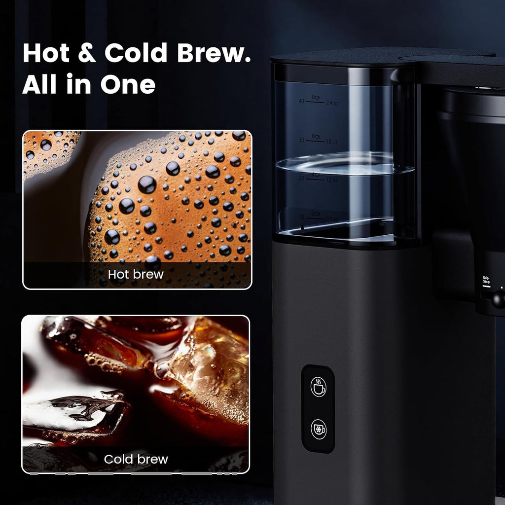 Kismile 8-Cup Drip Coffee Maker Machine, SCA-Certified,Pour Over Coffee Brewer with 3-Second Instant Heating (197-205℉), Adjustable Flow Control, Cold Brew Mode & 40-Min Keep Warm, Dark Grey