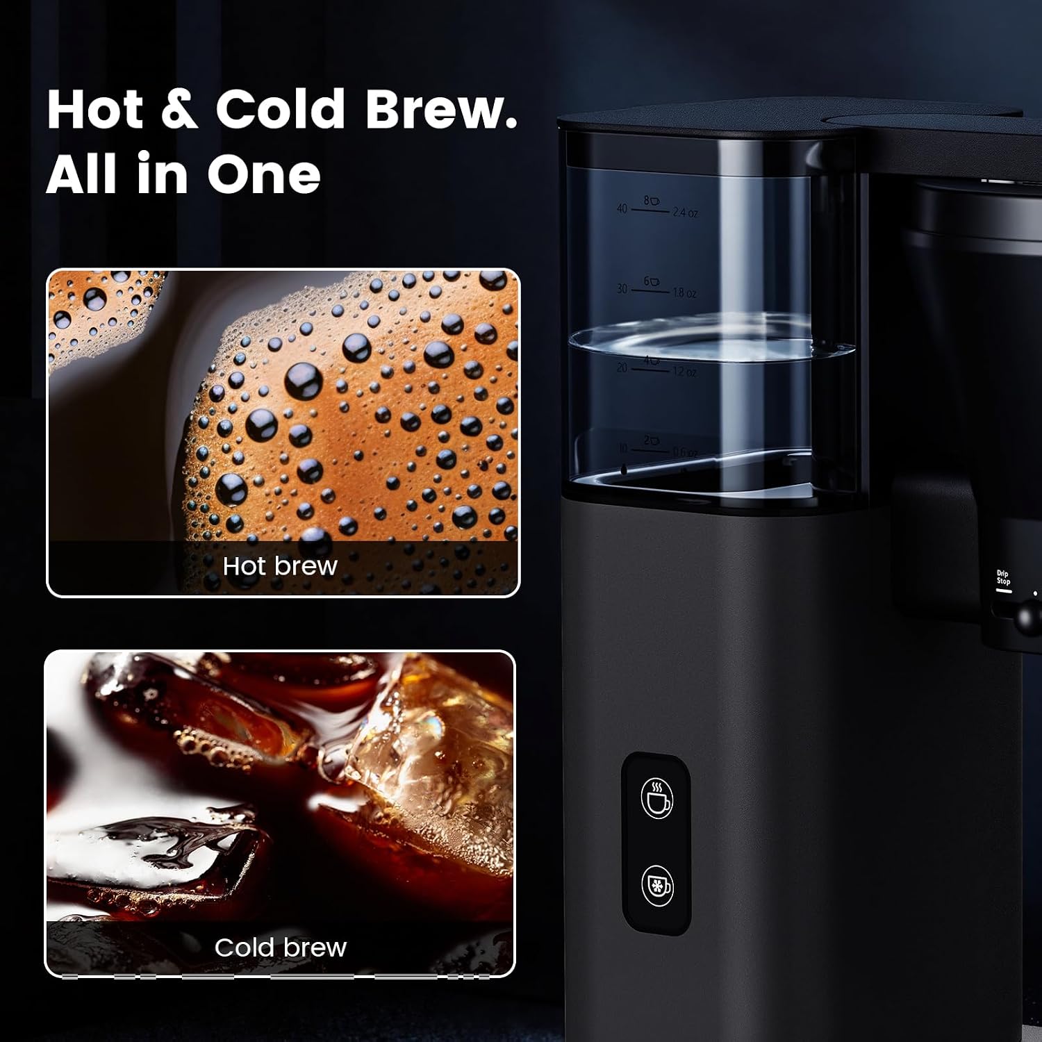 Kismile 8-Cup Drip Coffee Maker Machine, SCA-Certified,Pour Over Coffee Brewer with 3-Second Instant Heating (197-205℉), Adjustable Flow Control, Cold Brew Mode & 40-Min Keep Warm, Dark Grey