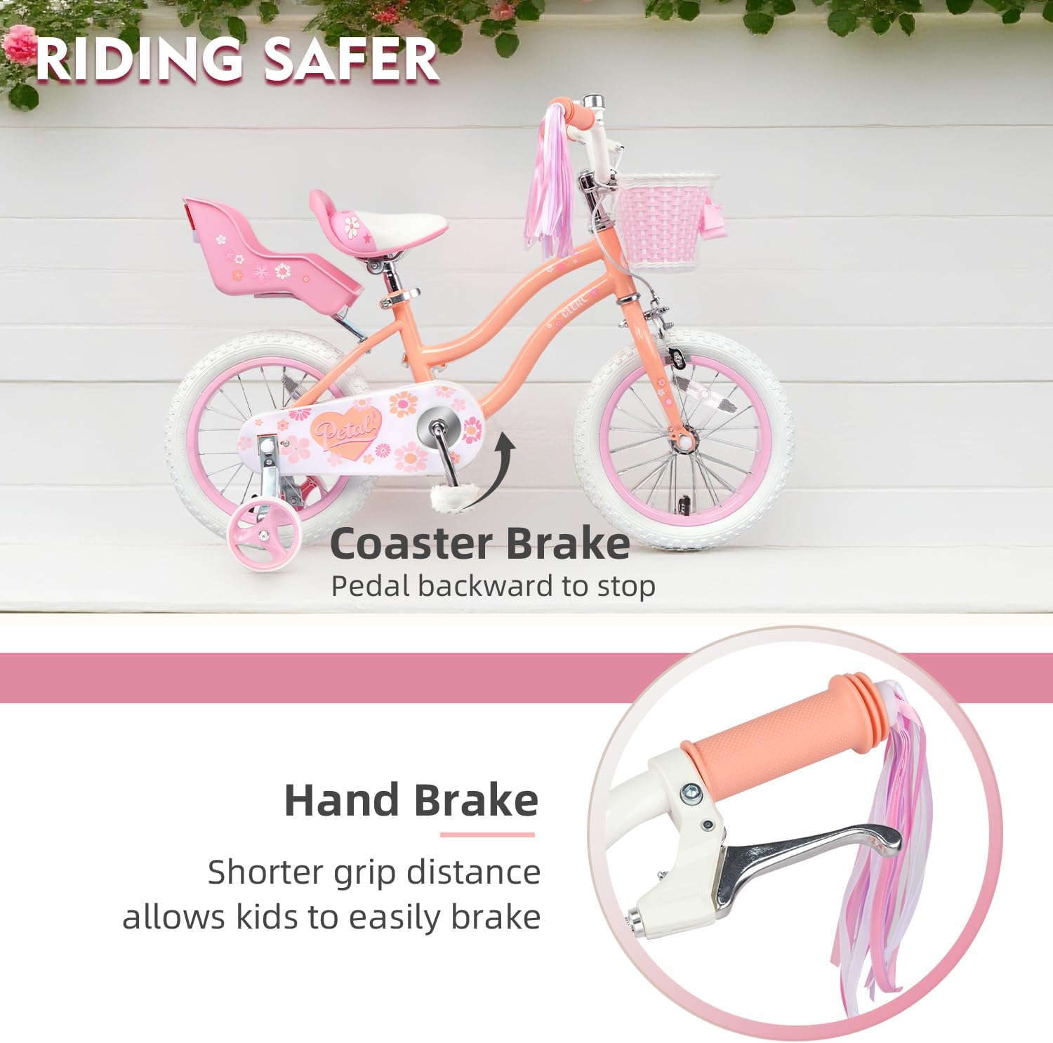 Glerc Petal Girls Bike, 12-18 Inch Kids Bike for Ages 2-9 Years Old Children, Princess Style Kids Bicycle with Training Wheels & Basket & Streamers, Multiple Colors