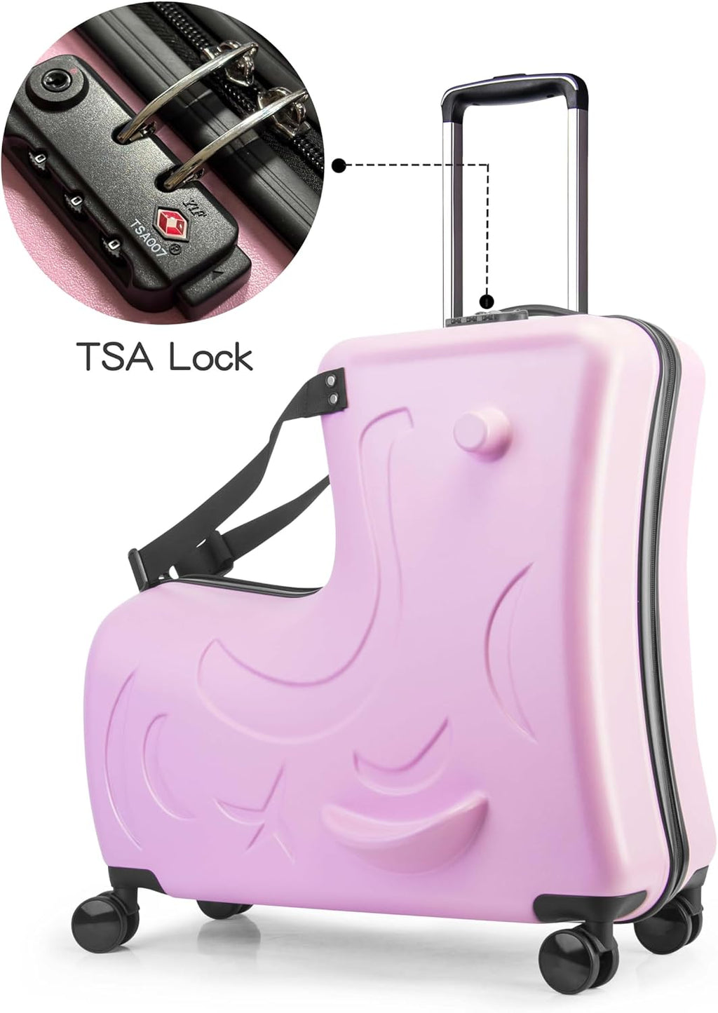 Kids Ride On Suitcase with TSA Lock, 20 Inch Carry On Luggage with Seat for Boys and Girls, Toddler Rideable Rolling Suitcase, Sit-on Travel Suitcase for Kids 3-8 Years Old
