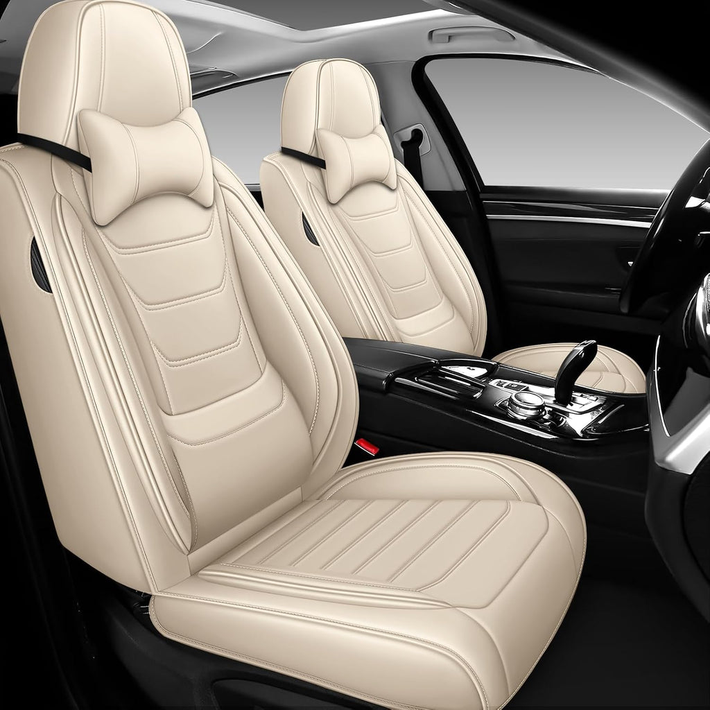 DHAEY Car Seat Covers for Buick Encore GX 2020-2026, Family Seat Covers, Nappa Leather, Wear-Resistant, Anti-Slip, Waterproof, 5PCS Full Set with Pillows, Beige