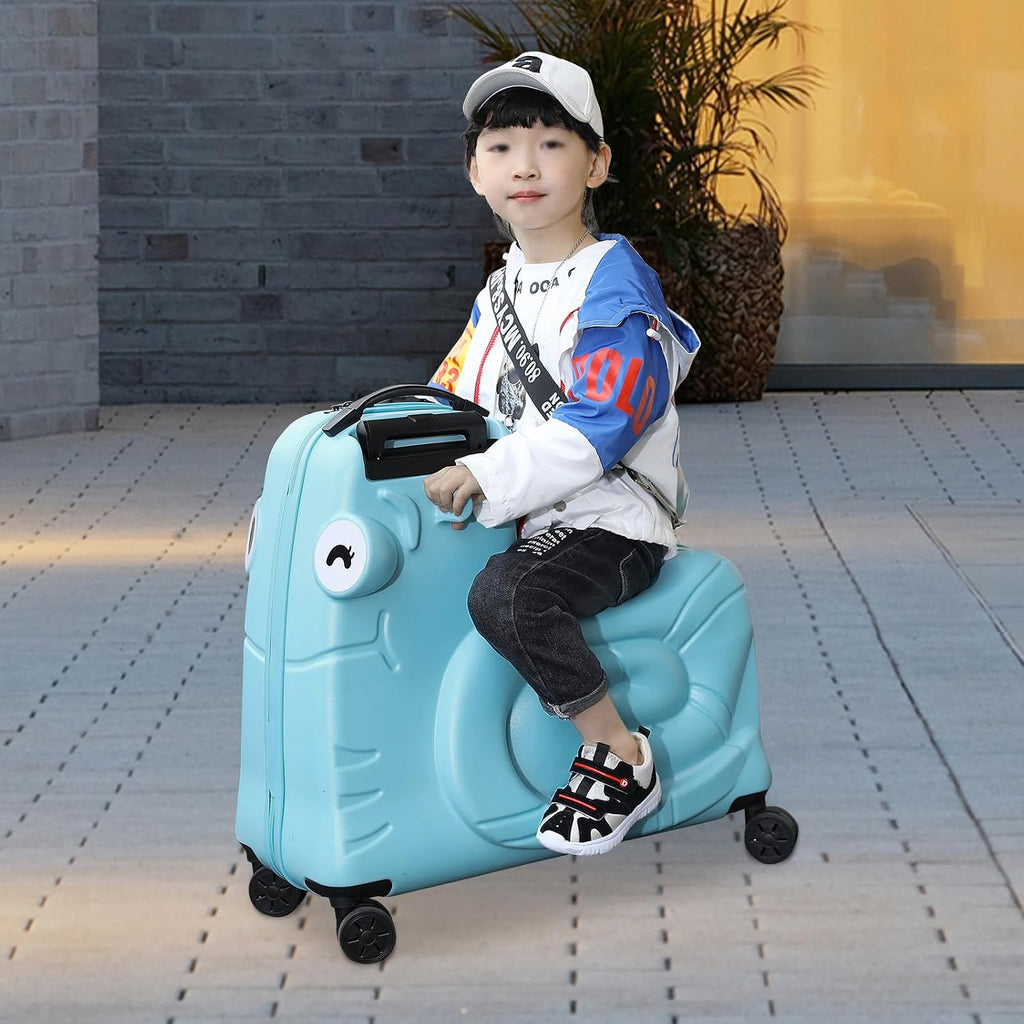 Ride-on Luggage, 20'/24' Carry on Suitcase with Universal Wheels Portable Trolley Luggage with Password Lock & Safety Belt, Unisex Riding Suitcase for Ages 3-6 within 180 lbs(20', Blue-2)