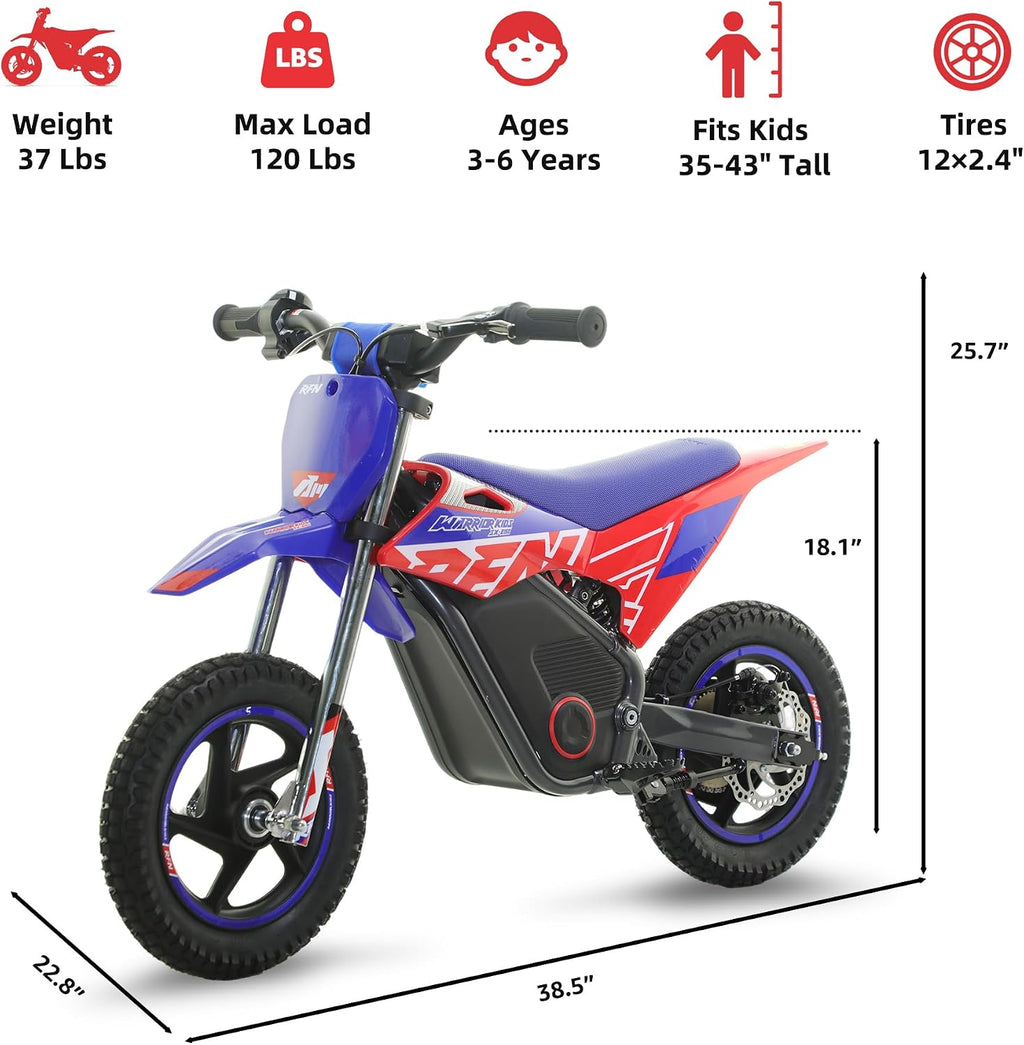 RFN E150 24V Kids Electric Dirt Bike, Electric Motorcycle with 200W Motor | 8 mph Max Speed,15-Mile Range & 2 Speed Modes for Ages 3-6