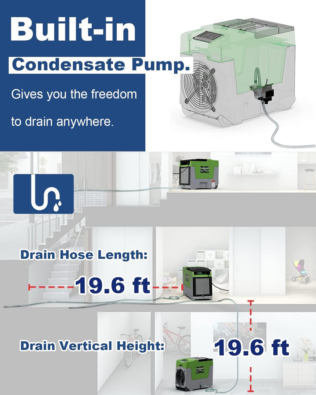 AlorAir 180 PPD Commercial Dehumidifier with Pump, 28 Gallons Heavy Duty Industrial Dehumidifiers Water Damage Restoration Dehumidifiers, Compact Design, for Homes Basements, Garages, and Crawl Space