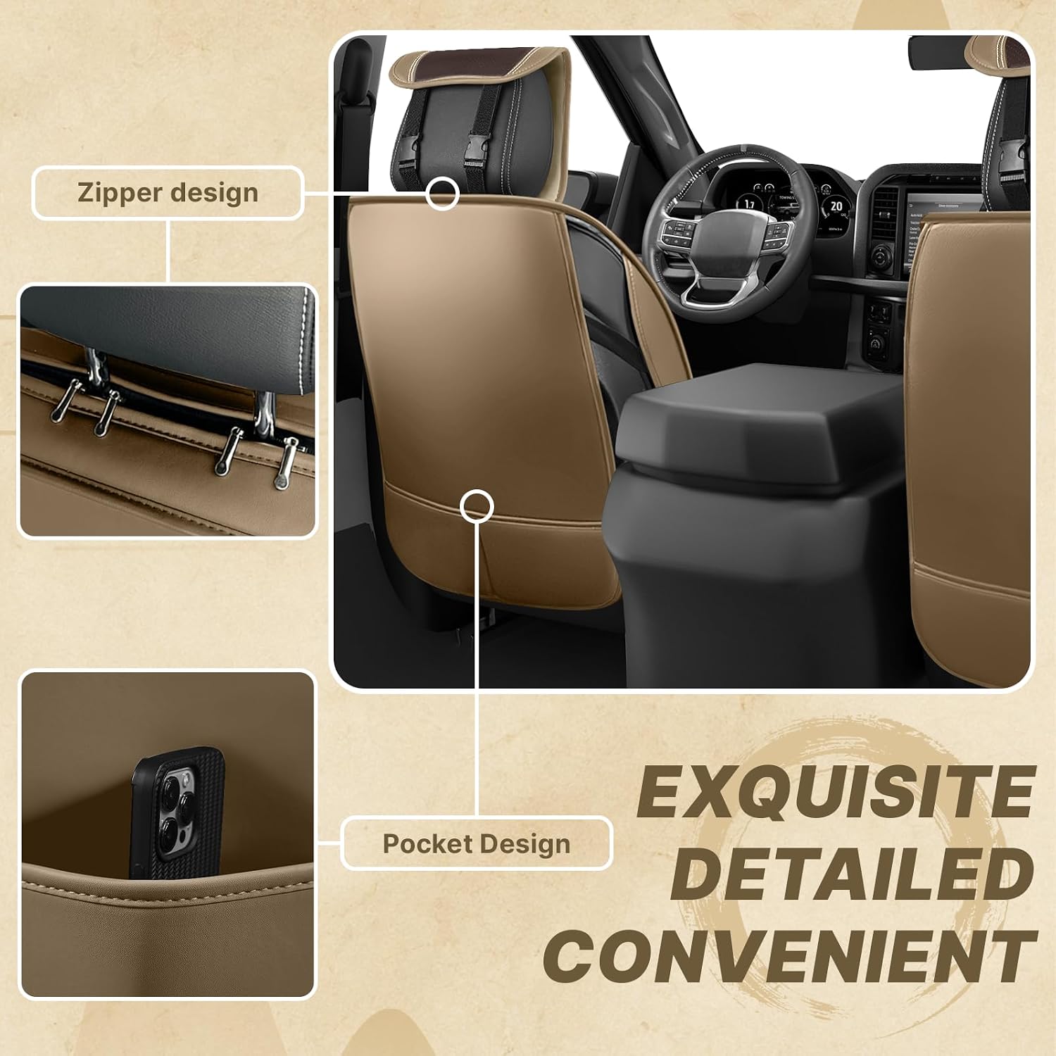 Fit for RAM 1500/2500/3500 2010-2026 Seat Covers, Fashion Sport Seat Cover with Waterproof Leather, Airbag Safe Design Seat Protector (5 Front Seat Luxury, Brown Coffee)