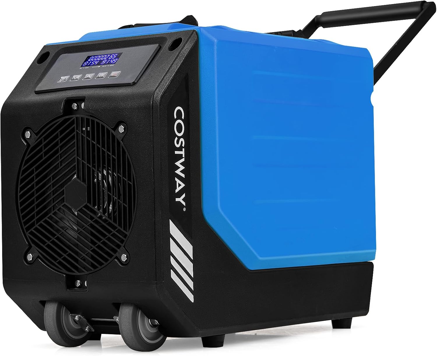 COSTWAY 190 PPD Commercial Dehumidifier with Pump, Rotational Molded Crawl Space Dehumidifier with 26Ft Drain Hose for Water Damage Restoration, Basement (Blue)