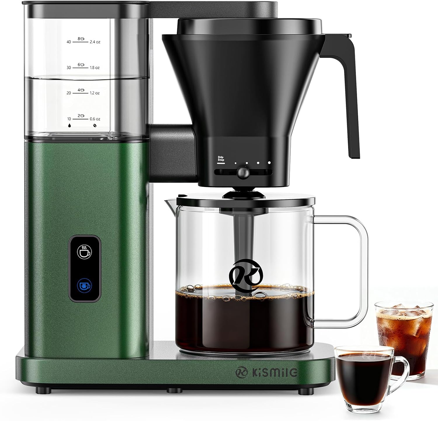 Kismile SCA-Certified 8 Cup Drip Coffee Maker, Pour Over Coffee Machine with 3s Instant Heat 197–205℉, Adjustable Flow Control, Removable Water Tank, Deep Cold Brew & 40 Min Keep Warm (Juniper)