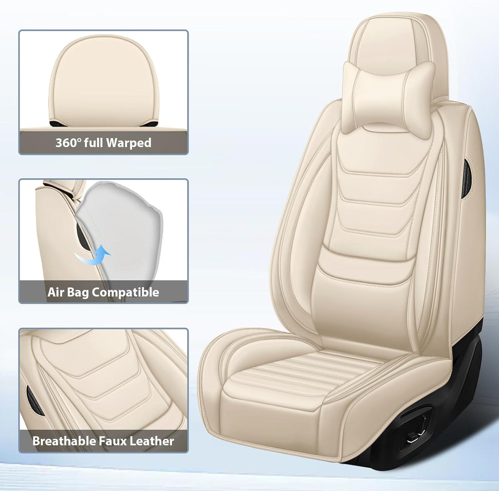 Fit for Volkswagen Beetle 2012-2019 Custom Seat Covers, PU Leather Car Seat Covers, Full Coverage Protection, Thick Cushioning Seat Protectors(Luxury Front Row/Beige)