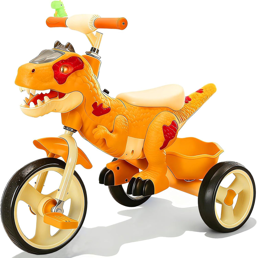 NMM Dinosaur Tricycle for Toddlers, Kids Trike with Music, LED, Tricycles for 3-5 Year Olds, for Rider, Big Wheel, Storage Basket, Horn, Toddler Bike for Boy, Dinosaur Toys for Kids 2-4 4-7