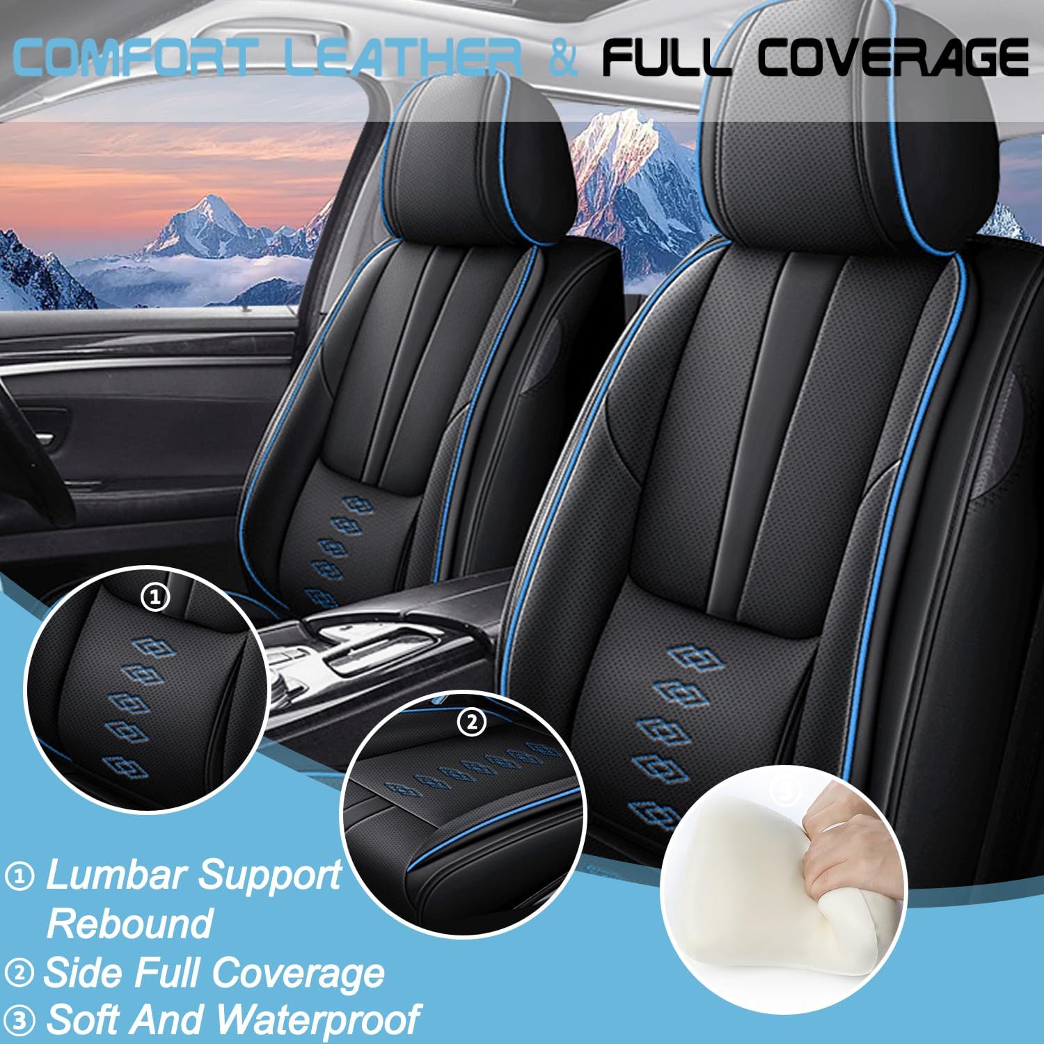 Full Set Car Seat Covers for Chevy Equinox 2005-2025 2026 Leather Seat Covers Waterproof Front Seats&Rear Car Seat Protectors Breathable Seat Cover Black&Blue