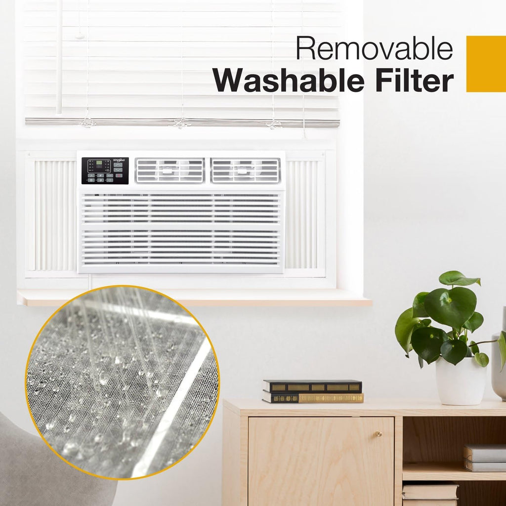 Whirlpool 12,000 BTU 230V Window Air Conditioner with Supplemental Heat, Window Mounted AC Unit with Heater for Apartment, Living Room, Bedroom, Rooms up to 550 Square Feet