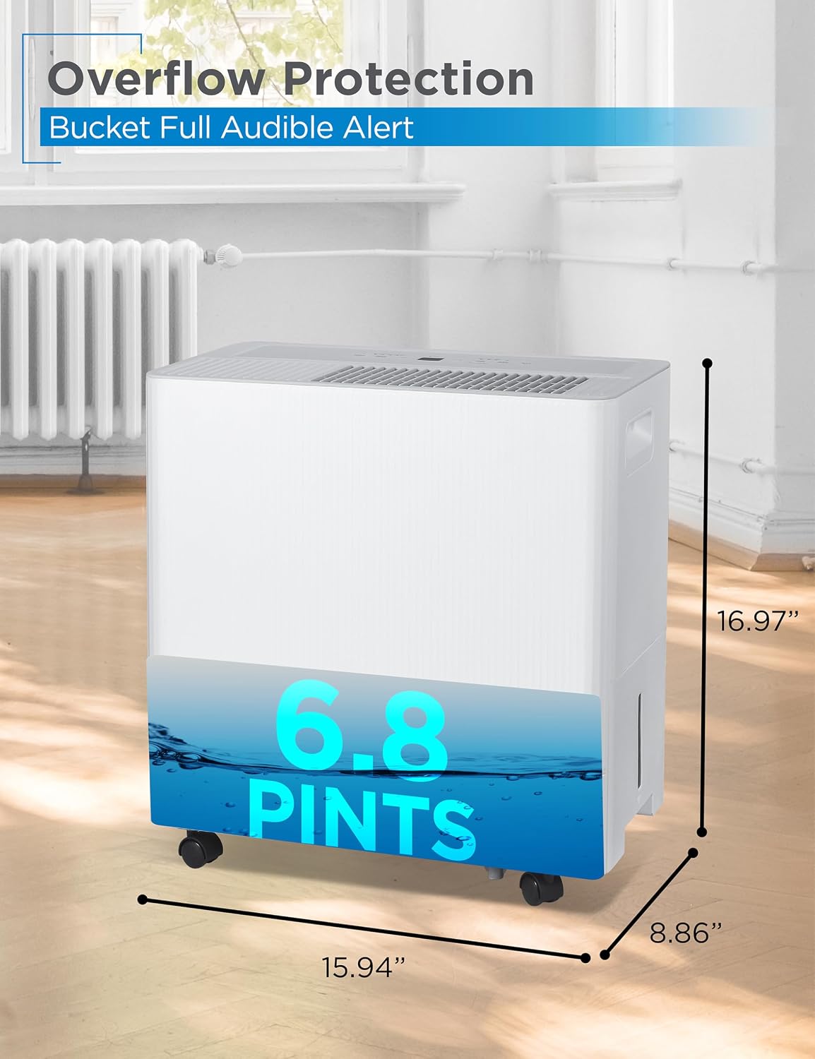 BLACK+DECKER Portable Dehumidifier, Extracts 22.27-Pint Per 24-Hours, Dehumidifier for Home up to 1500 Sq. Ft. Coverage, 6.8-Pint Bucket, Energy Star 6.0 Certified, BDM22WCDA, White