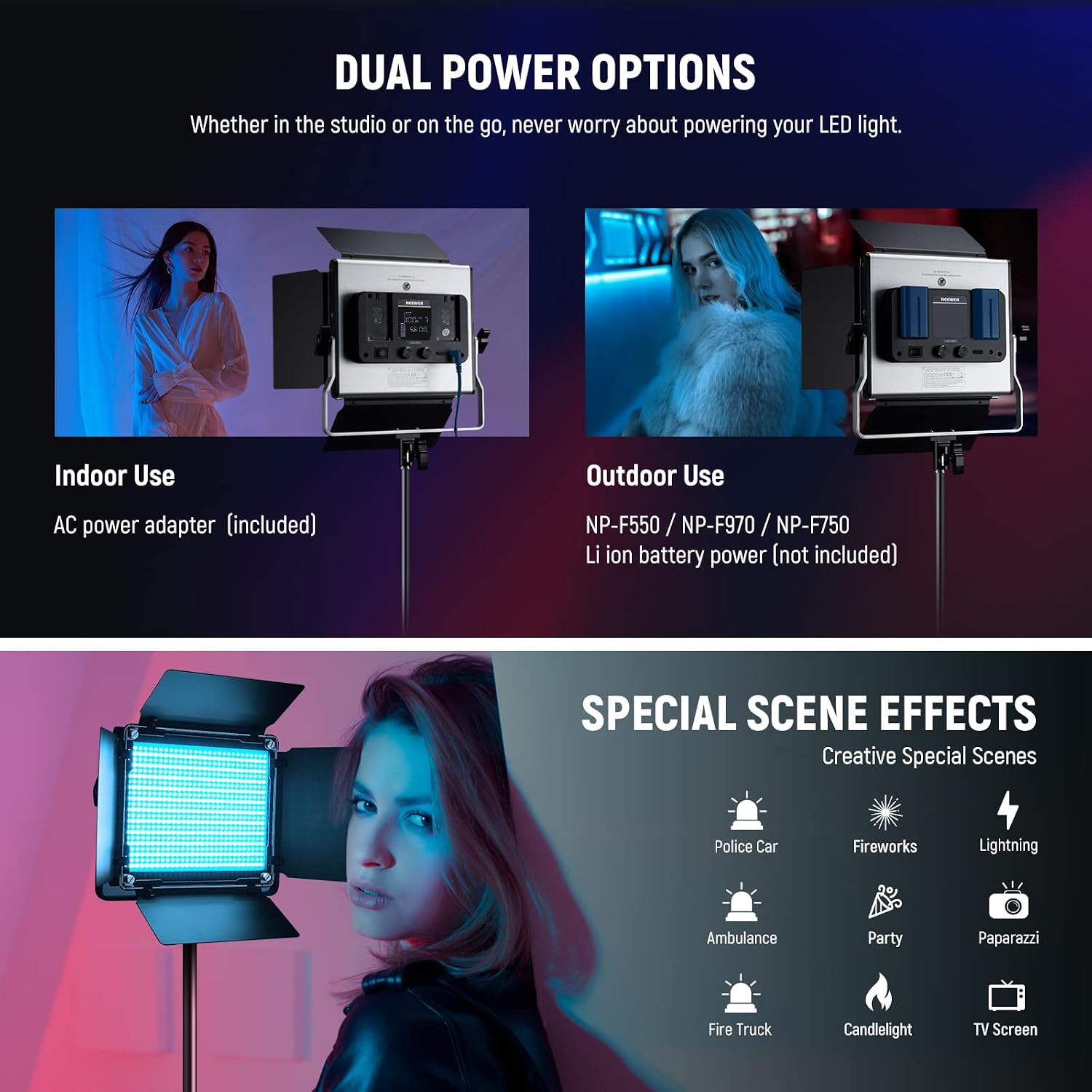 NEEWER Upgraded 660 PRO II RGB LED Video Light with App Control & Tripod Stand Kit, 2 Pack 50W/1% Min Dimming/CRI97+/3200-5600K for Game Streaming YouTube Studio, Bluetooth