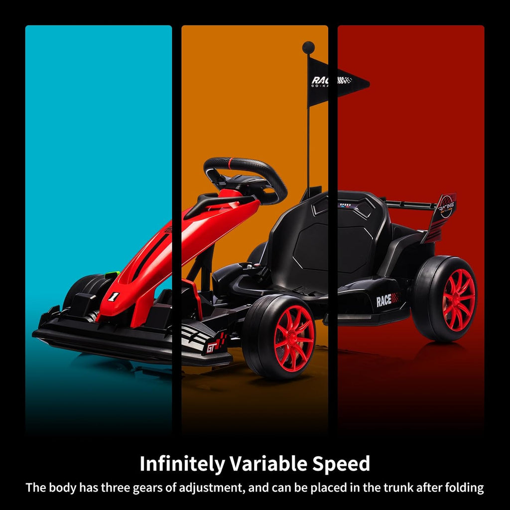 GarveeLife 24V Electric Drift Kart for Kids, Ride Car with Adjustable Seat & 8.5MPH Speed, EVA Silent Wheels, Parent-Safety Certified Ride-On Toy