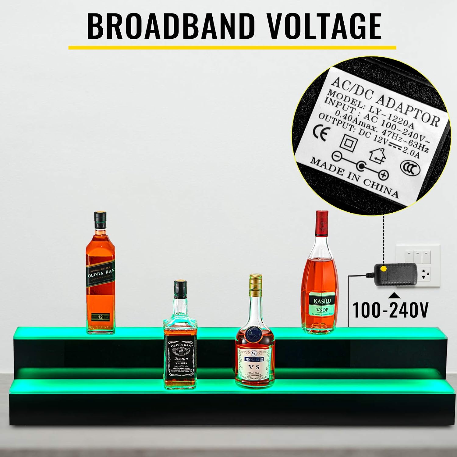 VEVOR LED Lighted Liquor Bottle Display Shelf, 2-Step 40-inch LED Bar Shelves for Liquor, Illuminated Home Bar Shelf with RF Remote & App Control 7 Static Colors 1-4 H Timing, Acrylic Lighted Shelf for 20 Bottles