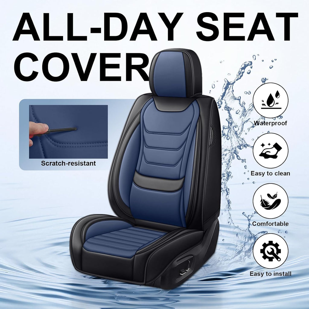 DHAEY Car Seat Covers for Buick Encore GX 2020-2026, Family Seat Covers, Nappa Leather, Wear-Resistant, Anti-Slip, Waterproof, 5PCS Full Set, Black Blue