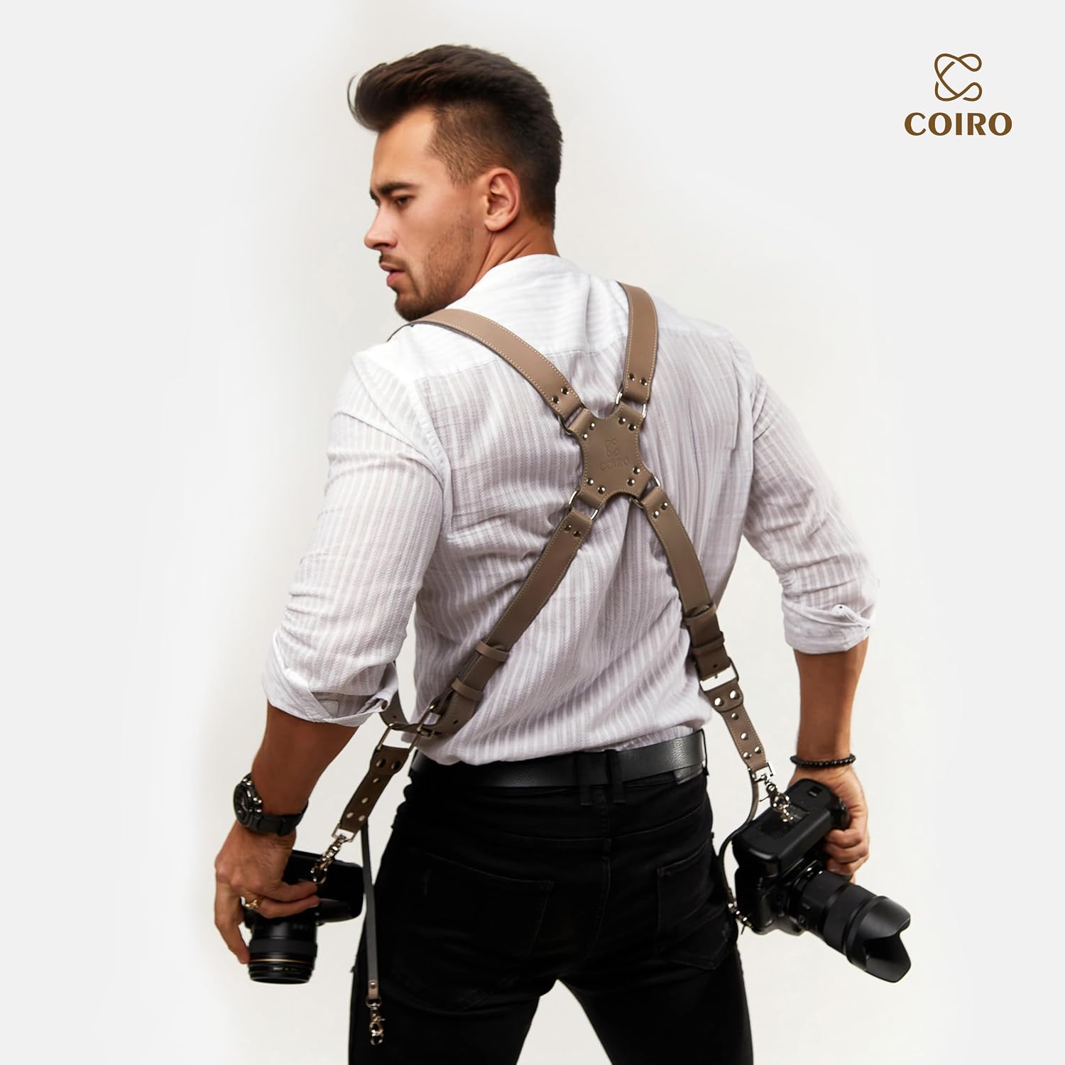 C Coiro Camera Harness for 2 Cameras Dual Shoulder Leather Camera Strap for DSLR/SLR, Camera Straps for Photographers