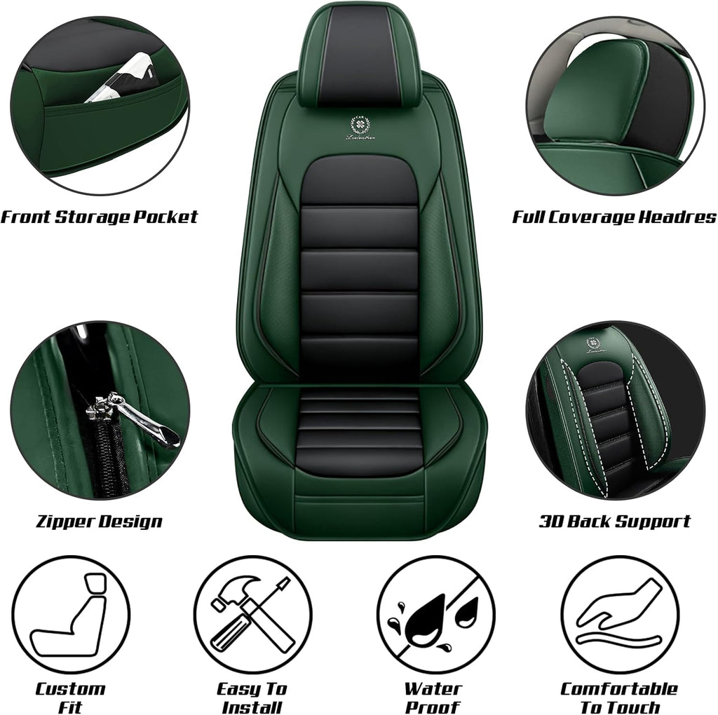 Car Seat Covers for Chevrolet Chevy Avalanche 2007-2013, Leather Auto Seat Cover Luxury Cushions Waterproof Seat Protectors (Black&Green,Front Set)