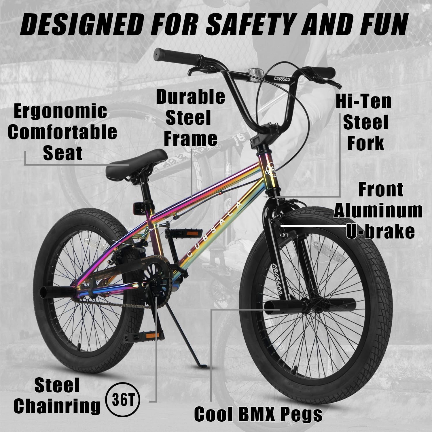 cubsala Freestyle BMX Bike, 18 20 Inch Kids Bicycle for 5-13 Years Old Kids and Beginner Level Rider, Multiple Colors