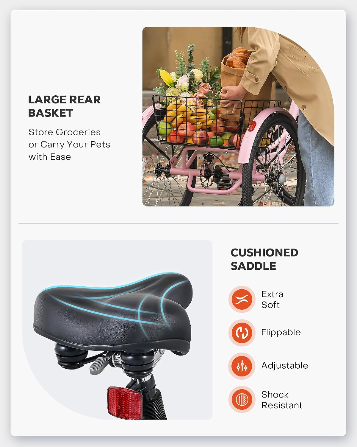 VIRIBUS Electric Tricycle for Adults, 24 26 inch Electric Trike with 468Wh Removable Battery, 250W/350W(Peak 500W) 3 Wheel Electric Bikes for Seniors, Motorized Adult Tricycles Women Men 330 lb.