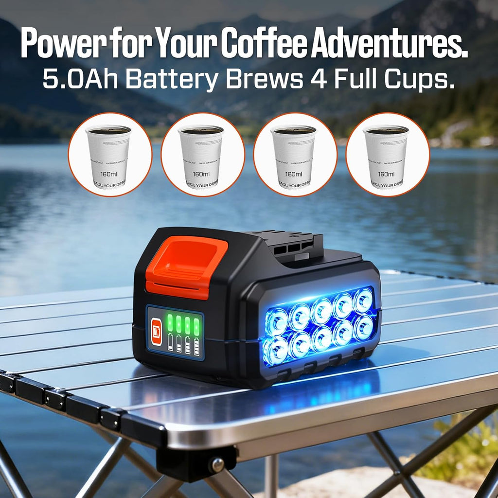 SENIX Portable Coffee Maker with 5000mAh Battery, Dual AC/DC Electric Coffee Machine for Car/RV/Camping, Cordless Outdoor Travel Brewer Compatible with Ground & ESE Pods, Included Cup