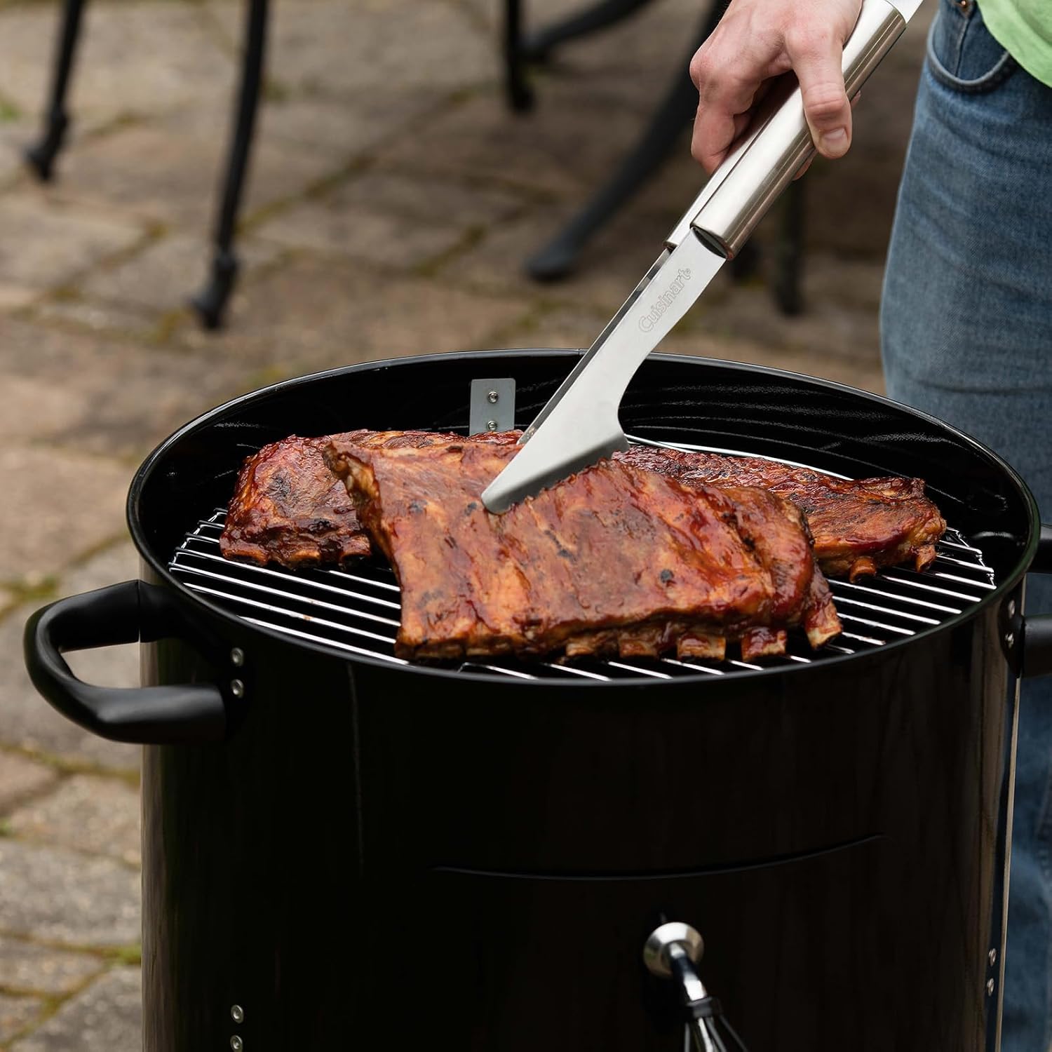 Cuisinart 16' Vertical Charcoal Smoker, Integrated Thermometer, Water Bowl and Dual Vents Perfect for Smoked Brisket, Chrome Plated Grates Smoker Grill for BBQ, Camping, Tailgates