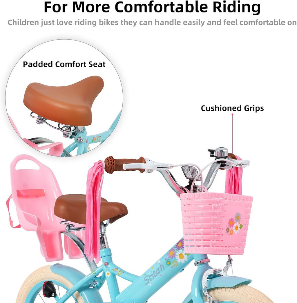 JOYSTAR Little Daisy Kids Bike for Girls Boys Ages 2-7 Years, 12 14 16 Inch Girls Bikes with Doll Bike Seat & Streamers, Boys Bike with Flag & Number Plate, Multiple Colors