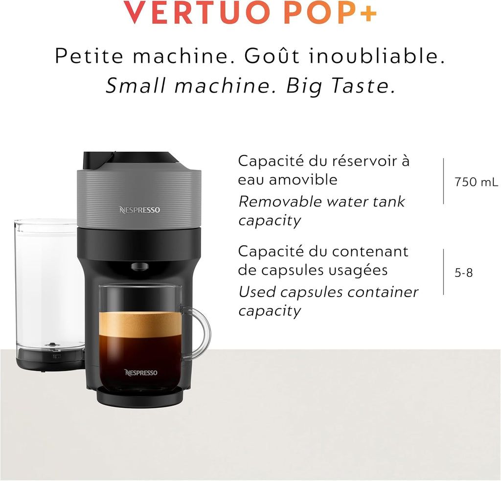 Nespresso Vertuo Pop+ Coffee and Espresso Maker by Breville with Milk Frother, Dark Grey